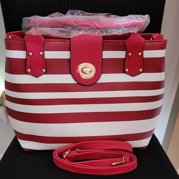 Red and White Stripe Fashion Handbag NWT - Picture 1 of 5
